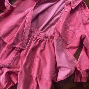 Vintage Pink Corduroy Two-Piece Set | Haband | Retro Casual Outfit (M)